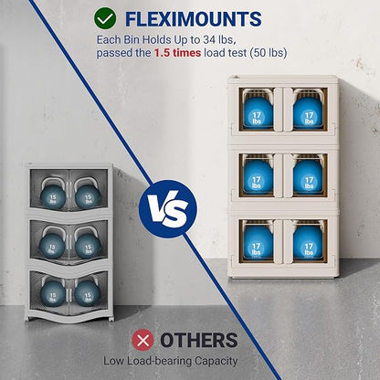 FLEXIMOUNTS 110 QT Stackable Storage Bins With Lids, Collapsible Plastic Storage Bins With Doors and Built-in Wheels For Home Dorm Closet Organizers and Storage, 3 Pack Cubes, Milky White