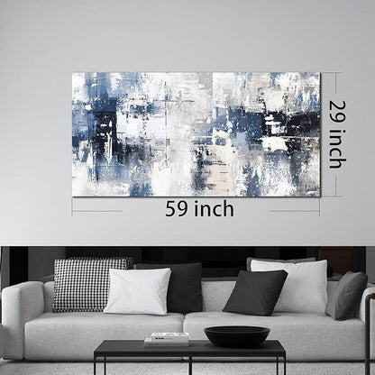 Prepeyssee White and Blue Abstract Canvas Wall Art for Living Room Bedroom Home Office Large Modern Grey Abstract Canvas Prints Picture Ready to Hang Size 29x59