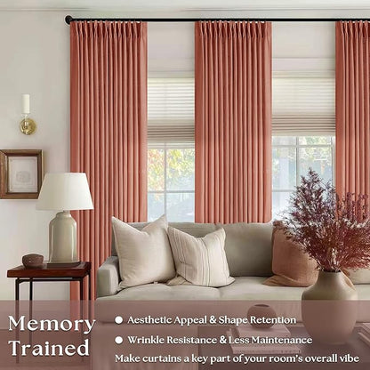 Terracotta 90 Inch Linen Curtains Pinch Pleated for Living Room Bedroom Dining Boho Light Filtering Pinch Pleat Drapes Hooks Rings Back Tab Semi Sheer Red Clay Autumn Fall Window Curtains 2 Panels