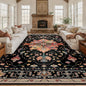 Area Rugs 10'x12' Washable Non-Slip, Floral Vintage Distress Print Pattern Medallion Carpet for Living Room Bedroom Dining Room, Black Colorful Floral Dark Tan