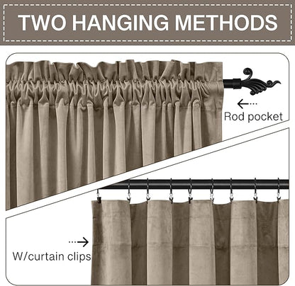 StangH Camel Beige Velvet Curtains 84 inches - Super Soft Thick Thermal Window Curtains Rod Pocket Sunlight Blocking & Privacy Protect Panels for Cottage/Guest Room, W52 x L84, 2 Panels