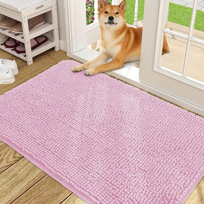 OLANLY Dog Door Mat for Muddy Paws 48x30, Absorbs Moisture and Dirt, Absorbent Non-Slip Washable Doormat, Quick Dry Chenille Mud Mat for Dogs, Entry Indoor Entryway Carpet for Inside Floor, Pink