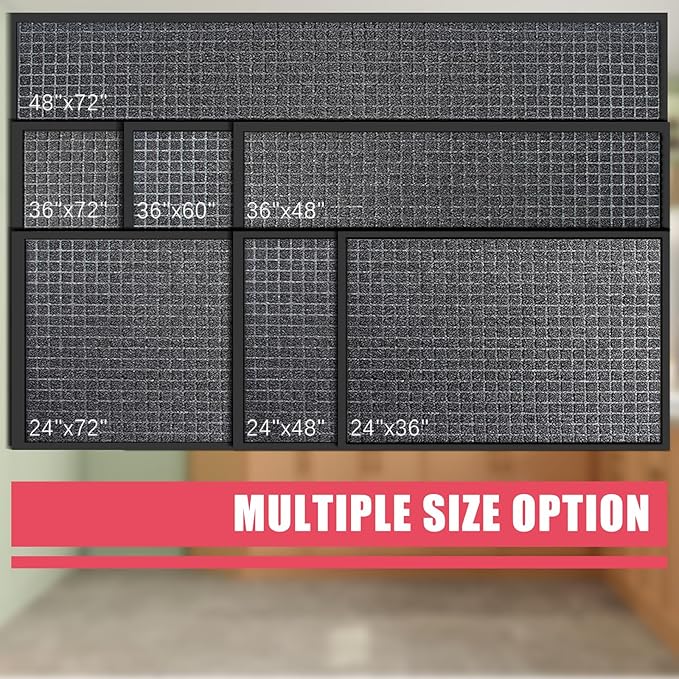 Kuyal Front Door Mat, 2'*6' Door Mat for Inside Outside Entrance,Waterproof Welcome Mats with Non-Slip Backing, Indoor Outdoor Entryway, Commercial Floor Mats, Durable & Easy to Clean, Dark Gray