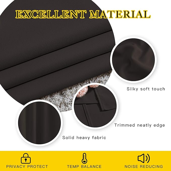 NICETOWN Bedroom Blackout Curtains and Drapes - Energy Smart Thermal Insulated Solid Grommet Blackout Draperies for Living Room (2 Panels, 52 inches x 84 inches, Toffee Brown)