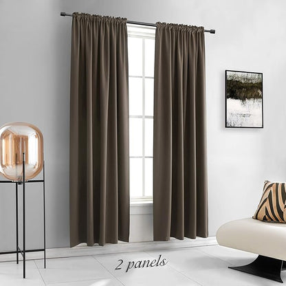 DONREN 2 Panels 84 inch Length Chocolate Brown Blackout Curtain Panels for Bedroom - Rod Pocket Room Darkening Thermal Insulated Drapes Curtains for Living Room (42 x 84 Inches Long)