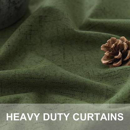 Olive Green Blackout Curtains 84 Inches Long 2 Panels Linen Boho Black Out Dark Green Forest Curtains for Living Room Bedroom Windows Darkening Insulated Thermal Drapes 84 Length Christmas Decorations