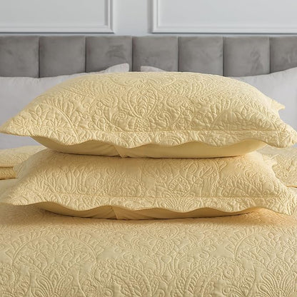 HoneiLife King Size Quilt Sets - 3 Piece Microfiber Quilt Set Lightweight Bedspreads Reversible Coverlets Rustic Bed Cover King Quilt Bedding Set All Season Quilts-Yellow