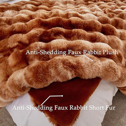 BENVWE Faux Fur Throw Blanket for Couch Bed - Fluffy Soft Thick Bubble Blanket for Living Room Home Decor - Fathers Day Birthday Gifts for Women Men, Tie-dye Caramel, 60" x 80"