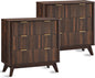 T4TREAM Fluted 3 Drawers Nightstand Set of 2, Oversized Extra Large Modern Side Table, End Table Bedside for Bedroom, Living Room, Curved Profile Design, Dark Walnut
