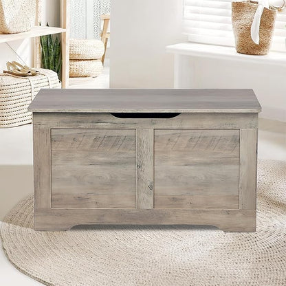 Timberer 31.5" Storage Chest, Wooden Storage Bench, Lift Top Toy Chest with 2 Safety Hinges, Large Toy Box, Entryway Shoes Bench for Living Room, Bedroom, Grey