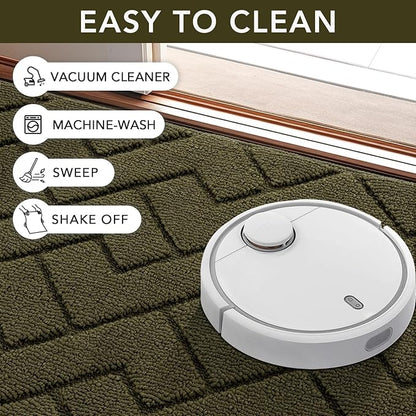 hicorfe Front Door Mat Outside Entrance,32"x40" Absorbent Muddy Dirt Resist Welcome Door Mats Outdoor Indoor,Stain and Fade Resistant,Non Slip Backing Entry Mat Doormat for Entryway(Oliver Green)