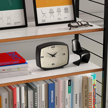JONES CLOCKS® Film Desk Clock | Retro Rectangular Design | Black | Retro Design, Blending mid Century Style with a Punchy Modern Finish for Shelf, Table, Mantel or Bedside