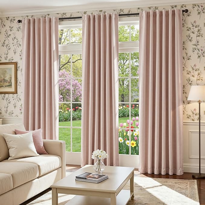 jinchan Chenille Blackout Curtains 96 Inches Long Light Pink Thermal Insulated Curtains for Living Room Bedroom 2 Panels Triple Weave Noise Reducing Nursery Drapes Girls Room Curtains 50x96 Inch
