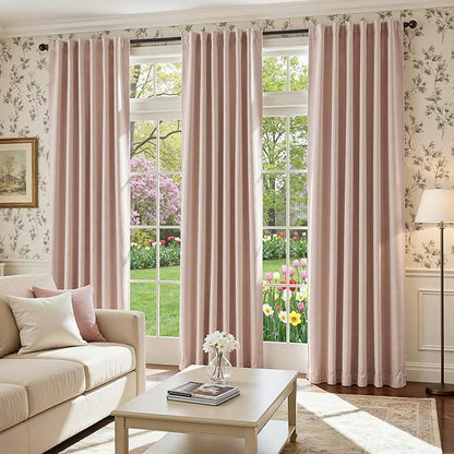 jinchan Chenille Blackout Curtains 96 Inches Long Light Pink Thermal Insulated Curtains for Living Room Bedroom 2 Panels Triple Weave Noise Reducing Nursery Drapes Girls Room Curtains 50x96 Inch