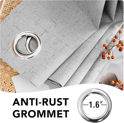 H.VERSAILTEX Linen Curtains 100% Blackout Curtains for Bedroom 90 inch Long Full Light Blocking Nature Linen Blended Window Curtains for Living Room Nickel Grommet (2 Panels, Glacier Gray)