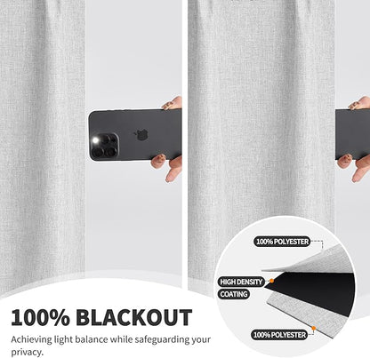 WdFour 24x24 Inch Pinch Pleated Blackout Cafe Curtains - Pack of 2, 100% Light Blocking Back Tab Drapes for Half Windows, Kitchen & Bathroom Short Curtains (Greyish White)