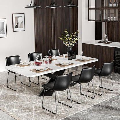 Dining Chairs Set of 4, 18 Inch Faux Leather Kitchen Dining Chairs with Back, Modern Armless Dining Room Chair with Metal Legs for Home Bistro Coffee Shops (Black)