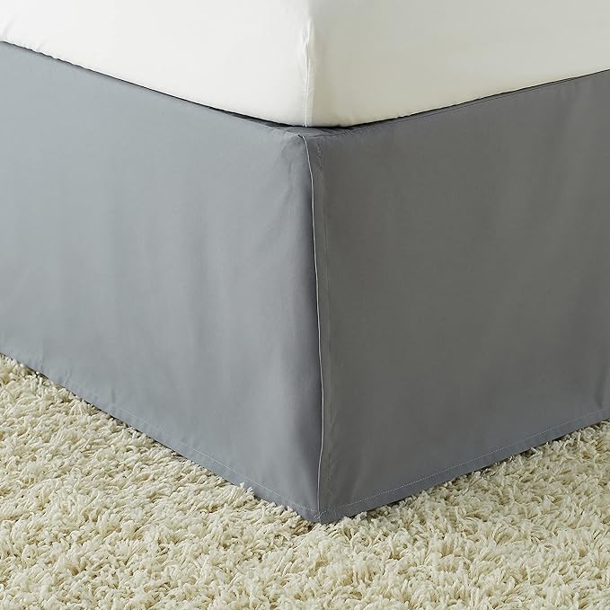 Amazon Basics Lightweight Pleated Bed Skirt, Full, Dark Grey, Solid