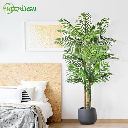6ft Tall Triple Golden Cane Palm Artificial Tree 72inch Large Tropical Palm Tree UV Resistant Fake Plant in Pot for Indoor Outdoor Big House Living Room Outside Patio Office Home Decor 2Pack