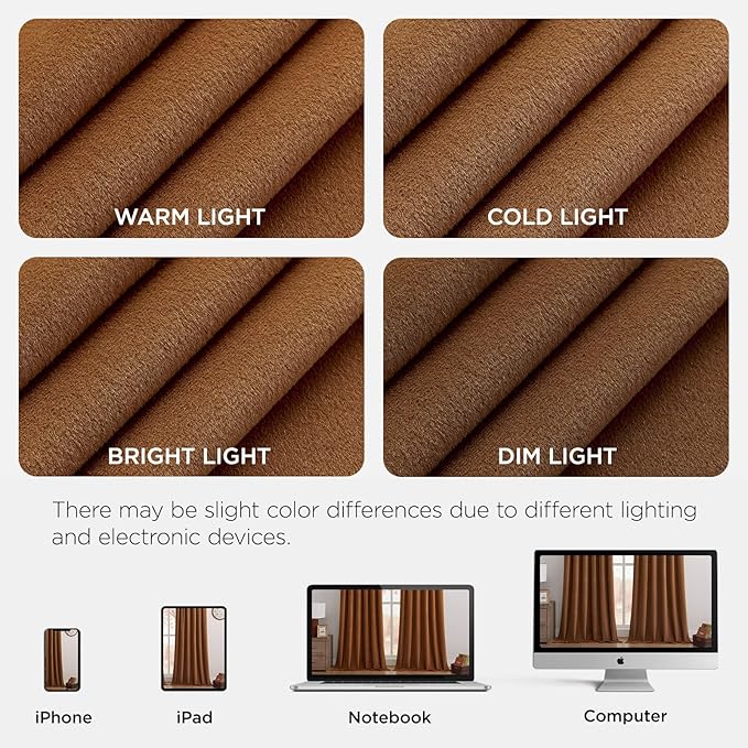 Joydeco Golden Brown 100% Blackout Curtains 108 Inch 2 Panels, Luxury Thermal Brown Velvet Curtains for Bedroom Living Room, Soundproof Blackout Window Drapes, Rod Pocket & Back Tab (52W x 108L)