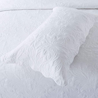 HoneiLife Quilt Set Queen Size - 3 Piece Embroidered Microfiber Bedspread Reversible Coverlet Lightweight Bedcover Paisley Pattern Bedding Set All Season Quilts-White