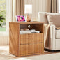 LEYAOYAO Fluted Nightstand with Charging Station, 23" Modern Night Stand with Woodgrain Top, 2 Drawers End Table w/Storage, Bedside Tables for Bedroom, Living Room, Curved Profile Design,Brown