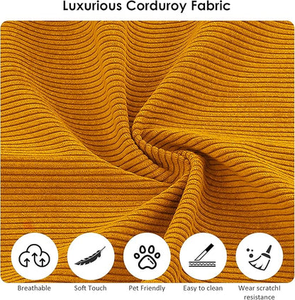 80" Convertible Sofa Bed, 3-in-1 Corduroy Folding Pull Out Couch with Pillows, No Assembly Modern Boneless Couch Compression Sofa in Box, Floor Sofa with Side Storage Pocket for Living Room, Yellow
