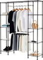 Amazon Basics Expandable Metal Hanging Closet Organizer and Storage Rack Wardrobe with Shelves, 57-80''L x 14''W x 72''H, Bronze