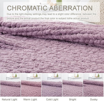 Chunky Knit Throw Blanket 50"X 60", 100% Handmade with Soft Chenille Yarn, 4.4lbs Thick Cable Knitted Blankets, Large Rope Knot Crochet Throws for Couch Sofa Bed Home Decor, Purple