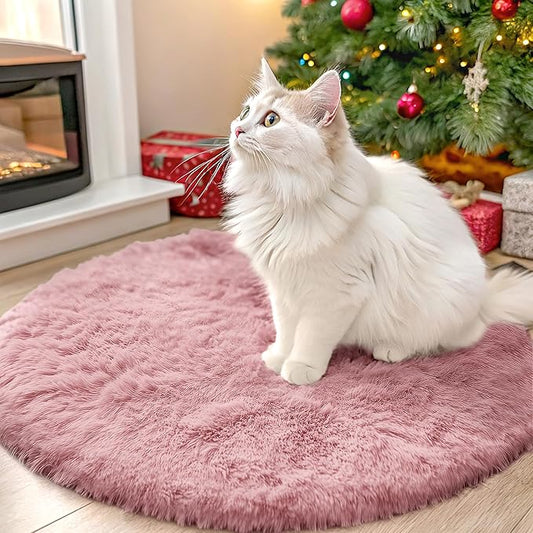 OLANLY Pale Pink Round Rugs for Bedroom - Machine Washable, 2 ft Circle Area Rugs for Living Room, Soft and Fluffy Shaggy Carpet for Teen Girls and Boys, Nursery Rooms, Dorms, Home Decor Aesthetic