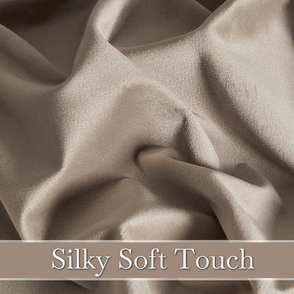 RYB Home Taupe Bedroom Curtains Heavy Velvet 90 inches Long, Darkening Privacy Window Curtains Soft Durable Velvet Backdrops for Sliding Door Living Room Guest Room, W52 x L90, 2 Panels