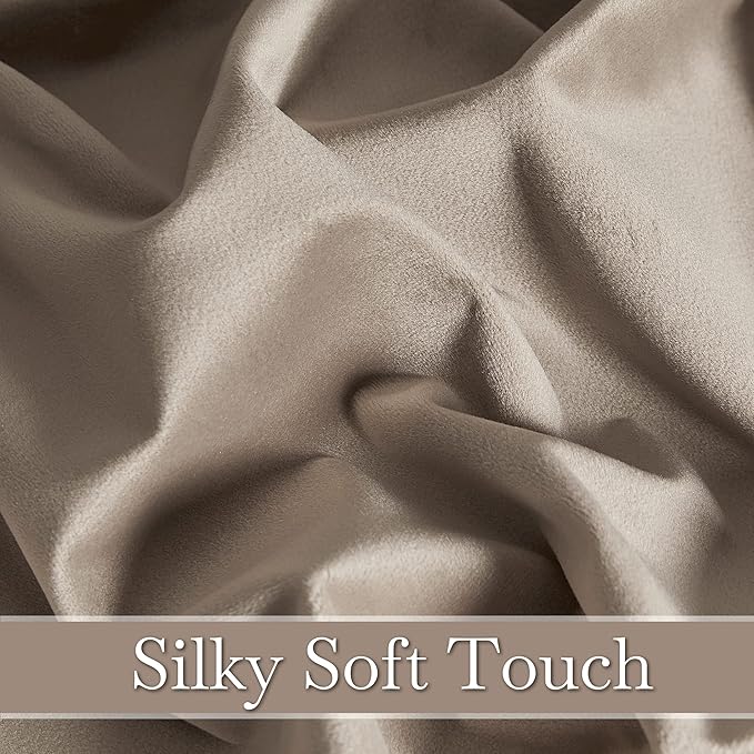 RYB Home Taupe Velvet Curtains 84 inches Length - Blackout Thermal Insulated Drapes Window Treatment Luxury Solid Decor for Kitchen Study Room, W62 x L84 inches, 2 Panels