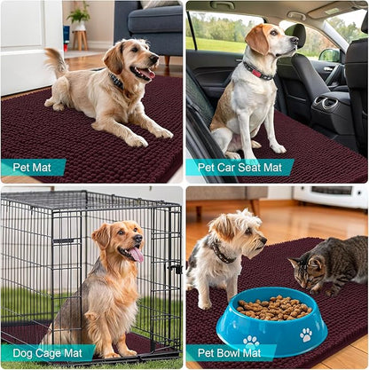 OLANLY Dog Door Mat for Muddy Paws 30x20, Absorbs Moisture and Dirt, Absorbent Non-Slip Washable Doormat, Quick Dry Chenille Mud Mat for Dogs, Entry Indoor Entryway Carpet for Inside Floor, Russet