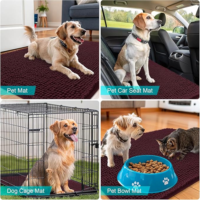 OLANLY Dog Door Mat for Muddy Paws 24x16, Absorbs Moisture and Dirt, Absorbent Non-Slip Washable Doormat, Quick Dry Chenille Mud Mat for Dogs, Entry Indoor Entryway Carpet for Inside Floor, Russet
