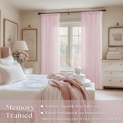 Pinch Pleat Light Pink Semi Sheer Curtains 108 Inches Long for Girls Bedroom Living Room Light Filtering Pleated Linen 108 Inch Curtains Drape Window 2 Panels Set Pink Blush Babys Nursery