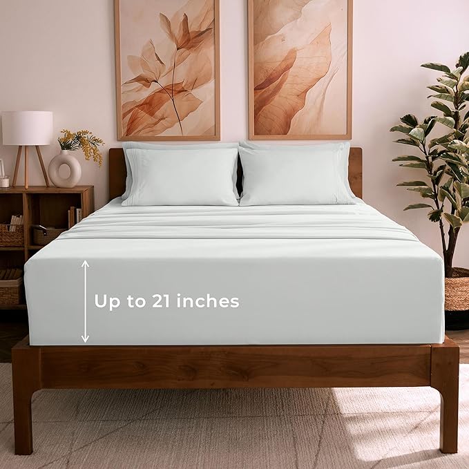 Mellanni Full Sheet Set - 6-Piece Iconic Collection Bedding, (Including 4 Pillowcases), 21-Inch Extra Deep Pocket, Easy Care, Ultra Soft, Cooling Sheets, Brushed Microfiber - Ivory
