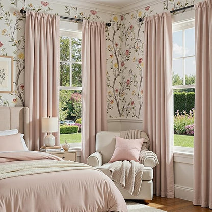 jinchan Chenille Blackout Curtains 84 Inches Long 2 Panels Light Pink Thermal Insulated Curtains for Bedroom Living Room Triple Weave Noise Reducing Nursery Drapes Back Tab Girls Room Curtains 50x84