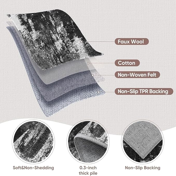 2x3 Washable Area Rug for Entryway：Soft Traditional Printed Area Rug Non-Slip Kitchen Rugs Low-Pile Medallion Indoor Door Mat Small Farmhouse Carpet for Entrance Foyer Bedside Black White 2x3