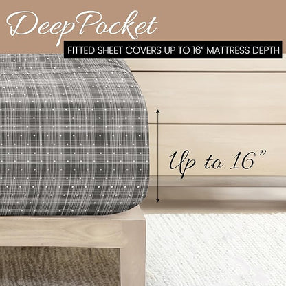 Linen Market Double-Brushed Patterned Microfiber Full Sheet Set 4 Piece – Oeko-TEX Certified Ultra Soft & Wrinkle-Free - 16" Deep Pocket Sheets - Easy Care Full Size - Polka Dot Gray