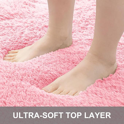 OLANLY 3x5 Machine Washable Small Bedside Rug, Soft Fluffy Shaggy Rugs for Living Room, Bedroom, Indoor Floor Carpet for Kids Girls and Boys, Preppy Dorms, Nursery, Home Decor Aesthetic, Pink