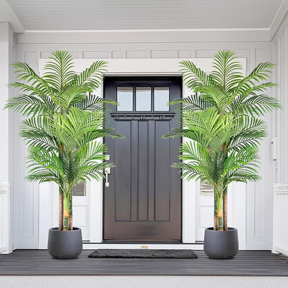 6ft Tall Triple Golden Cane Palm Artificial Tree 72inch Large Tropical Palm Tree UV Resistant Fake Plant in Pot for Indoor Outdoor Big House Living Room Outside Patio Office Home Decor 2Pack