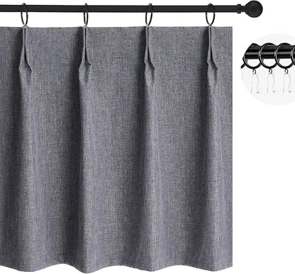 WdFour 30x36 Inch Pinch Pleated Blackout Cafe Curtains - Pack of 2, 100% Light Blocking Back Tab Drapes for Half Windows, Kitchen & Bathroom Short Curtains in Dark Gray