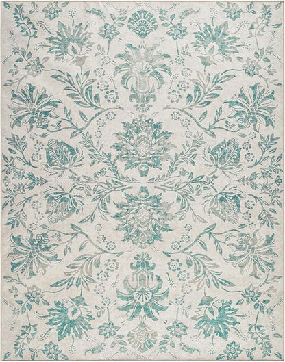 jinchan Torino Floral 5x7 Area Rugs Vintage-Inspired Design Accent Rug Machine Washable Ultra Thin Low Pile Non-Slip Traditional Carpet for Living Room Bedroom Dining Room Home Office