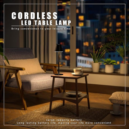 2 Pack LED CordlessTable Lamp,4000mAh Rechargeable Battery Desk lamp,3 Level Brightness Night Light,Minimalist Design, for Couple Dinner/Coffee Table/Restaurant/Bedroom(Black 2pack)