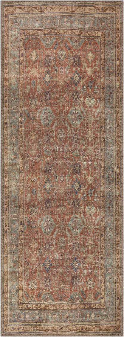 Bloom Rugs Washable Non-Slip 12 ft Runner - Terracotta/Mustard Traditional Runner for Entryway, Hallway, Bathroom, and Kitchen - Exact Size: 2.5' x 12'