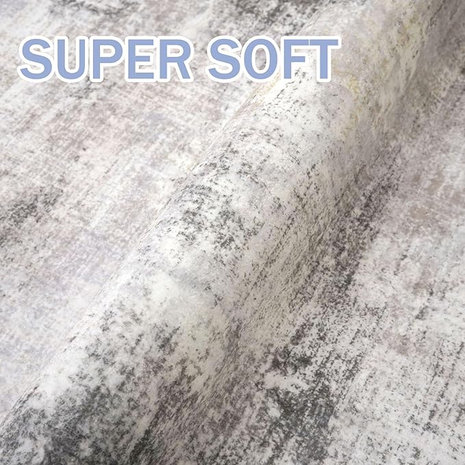 IOHOUZE Abstract Area Rug 3x5 Ft Washable Rugs for Entryway Indoor, Non Slip Kitchen Rug Printed Faux Wool Throw Rugs, Indoor Door Mat for Door Entrance Foyer Living Room, Grey Beige