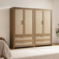 SICOTAS Larger Armoire Wardrobe Closet, 71" Tall Rattan Freestanding Wardrobe Closet Cabinet with Storage and 2 Drawers, Boho Armoire Clothes Organizer with Hanging Rod for Bedroom, Oak (2 Pieces)