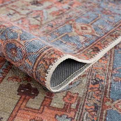 Bloom Rugs Washable 6' x 9' Rug - Terracotta/Blue Traditional Area Rug for Living Room, Bedroom, Dining Room, and Kitchen - Exact Size: 6' x 9'