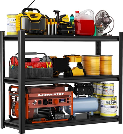 3-Tier Storage Shelves, Garage Metal Shelving Unit, Adjustable, Double-Layer Column with Reinforced Ribs, Heavy-Duty 1520 lbs for Garage, Warehouse, Kitchen Storage 24''W*14''D*32''H