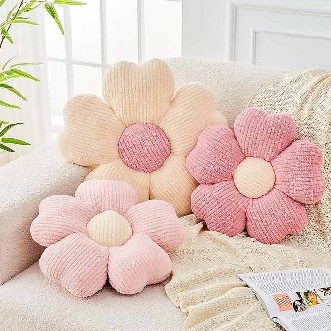 Kcvvcr Flower Throw Pillow, Cute Flower Shaped Pillow Decorative Throw Pillow for Bed Couch, Soft Daisy Pillows Floor Seating Cushion Cushions (14.9 Inch Pink)